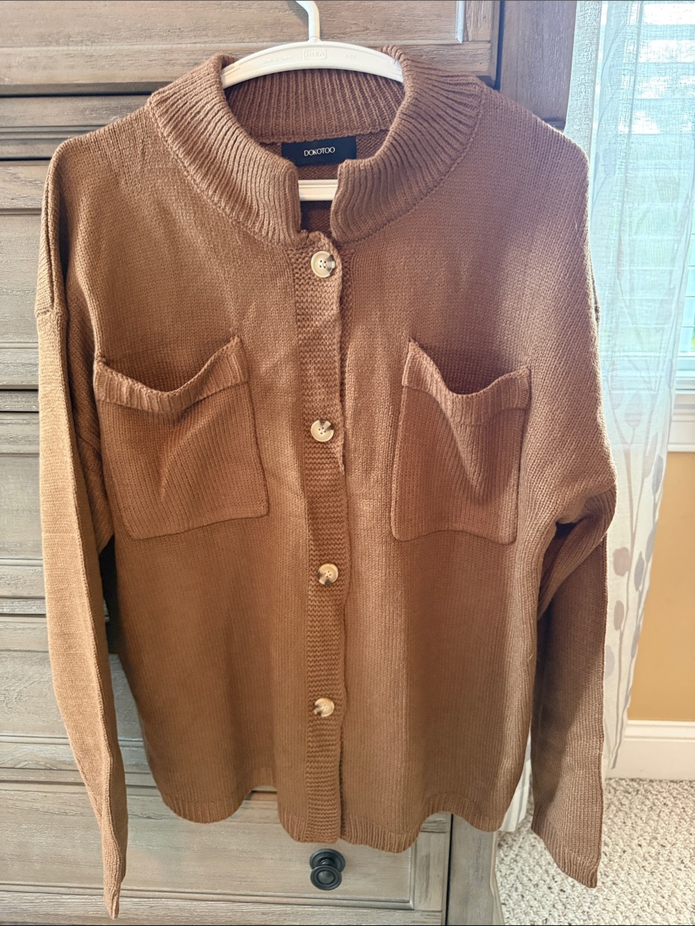 Donotdo Women's Button-Front Chest-Pocket Cardigan in Brown